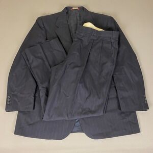 Botany 500 Two Piece Suit Blazer Jacket Pants Mens 46R x 40W Navy Blue Pinstripe